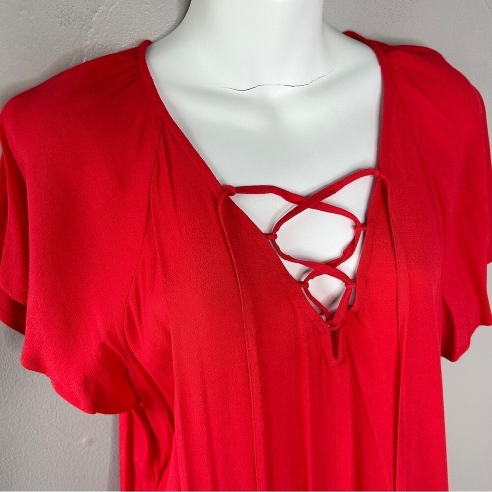 MADEWELL Mini Dress Womens Size Medium Red Ruffle Sleeve Crepe Lightweight Flowy - Picture 4 of 7